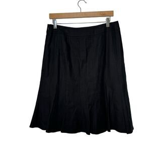 Anne Klein Skirt Womens Minimalist Black Linen A-Line Pleated Career Knee Length